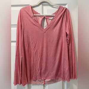 Lucky Brand Red & White Striped V-Neck Long Sleeve Top